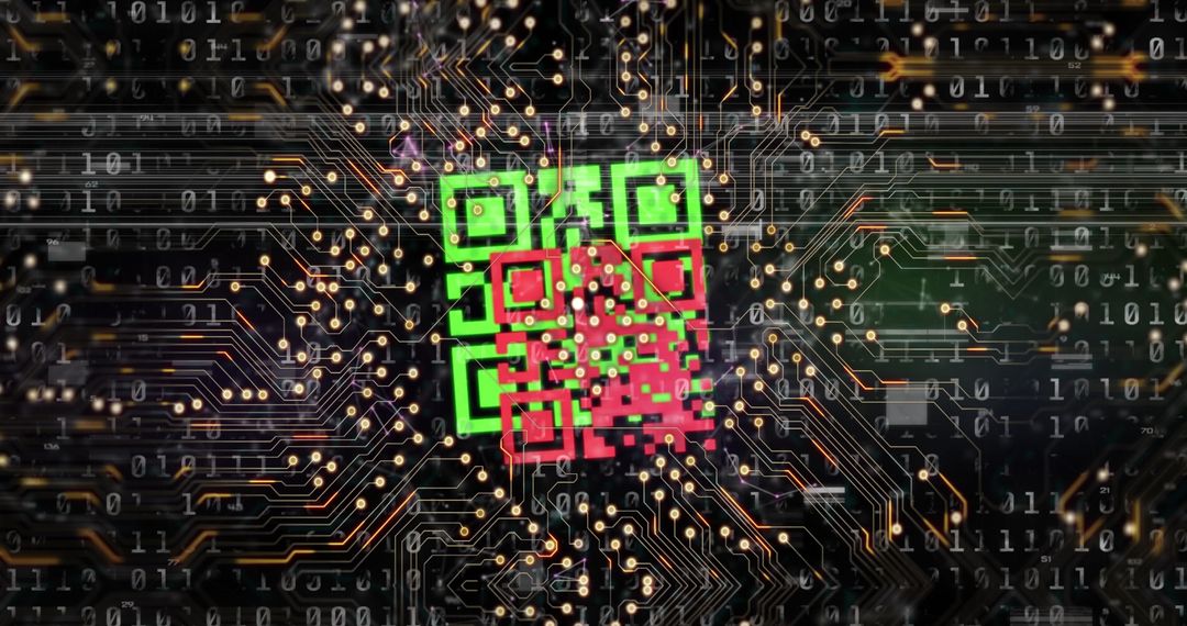Abstract Art of Circuitry Data with Interfaced QR Code - Free Images, Stock Photos and Pictures on Pikwizard.com