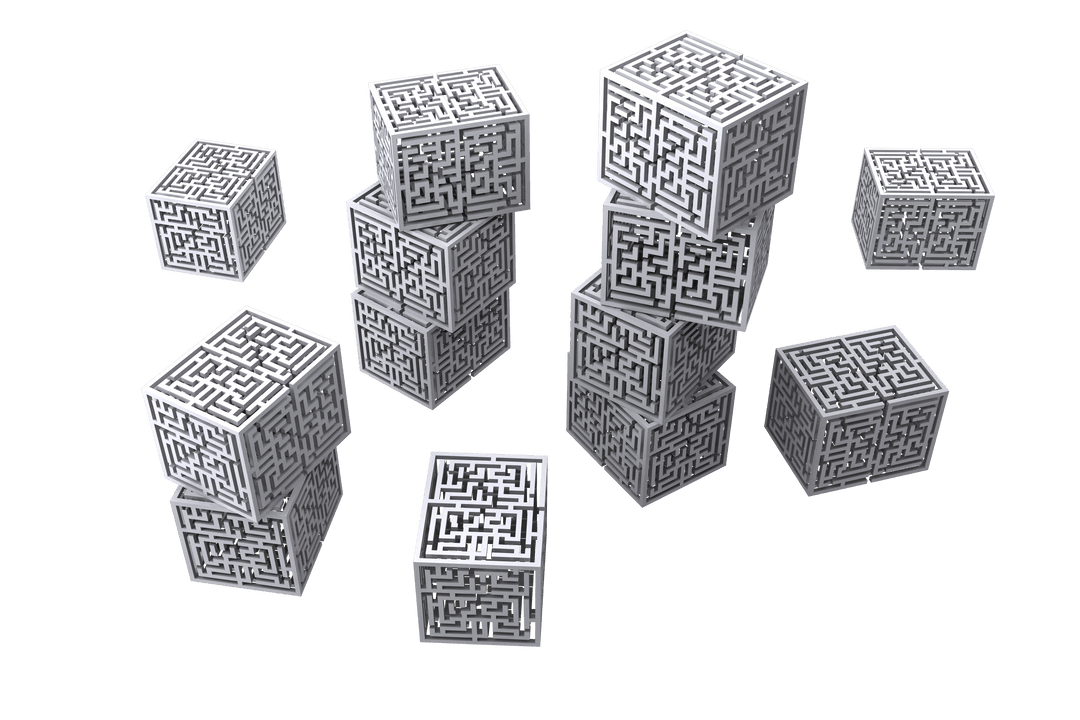 Transparent 3D Maze Cubes on Transparent Background Illustration