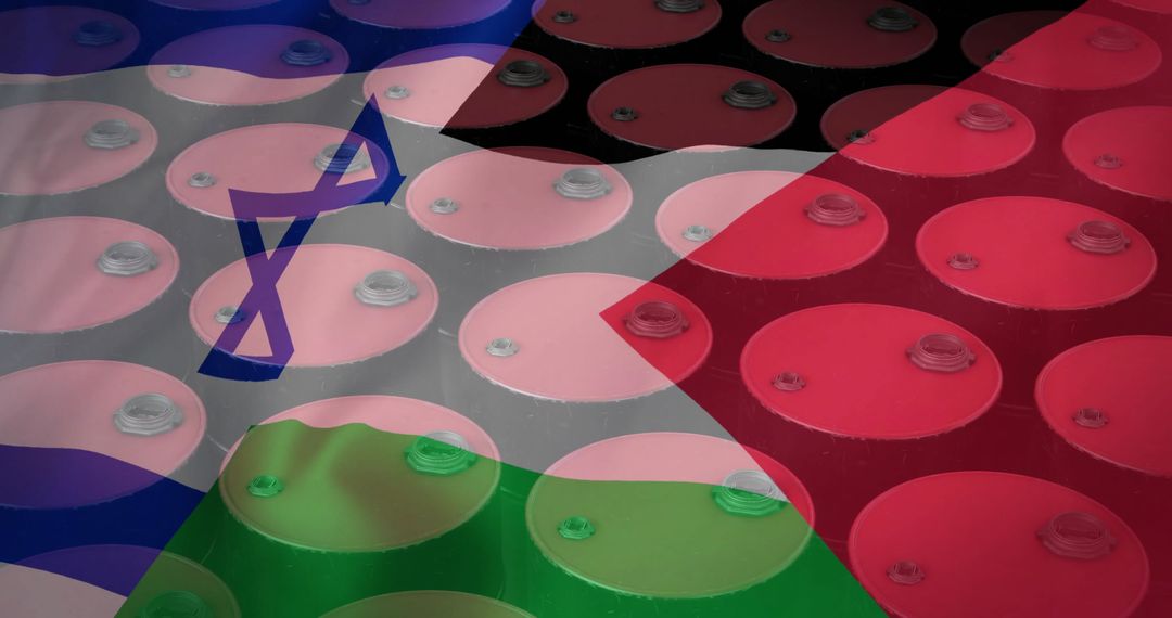 Oil Barrels Merged with Palestinian and Israeli Flags Symbolizing Conflict