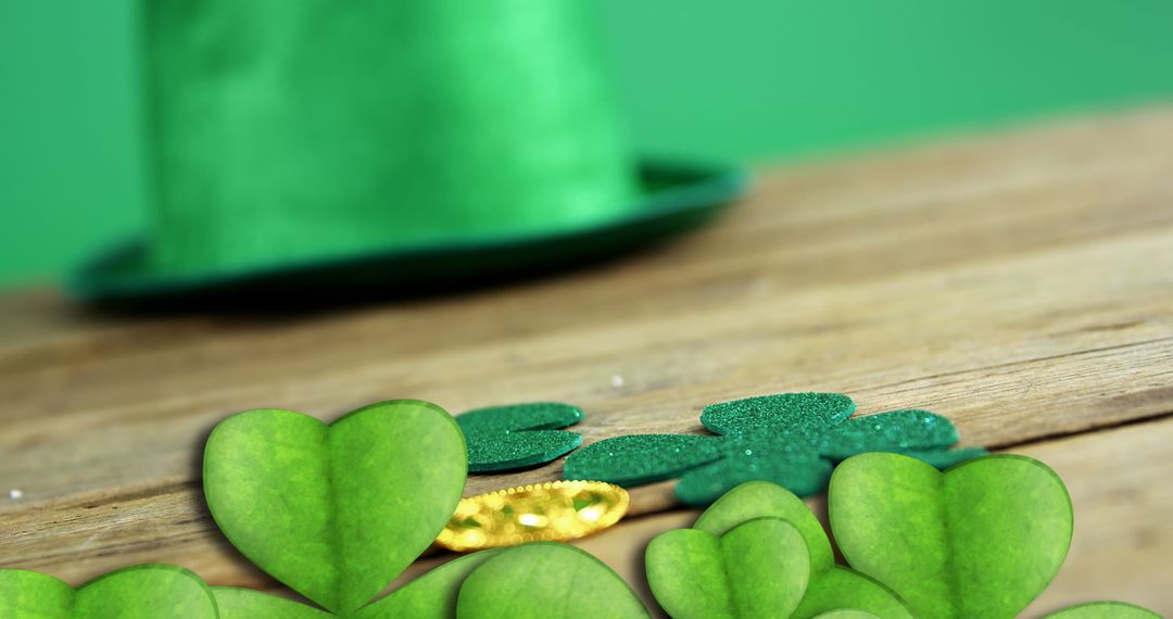 St. Patrick's Day Decor with Shamrocks and Green Hat