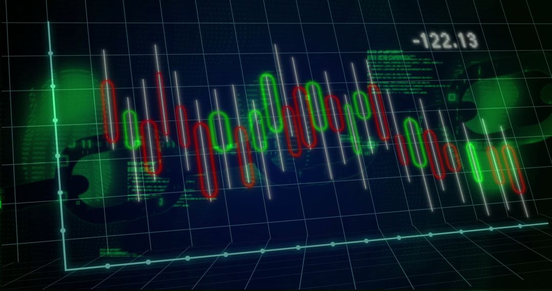 Futuristic 3D Candlestick Chart with Red and Green Bars