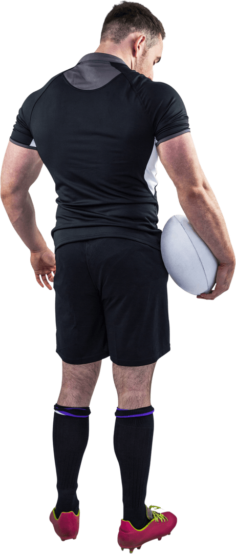Powerful Rugby Athlete Holding Ball Transparent View
