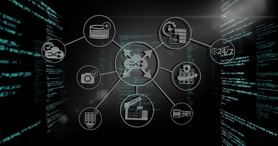 Futuristic Data Network Interface in Dark Cyberspace