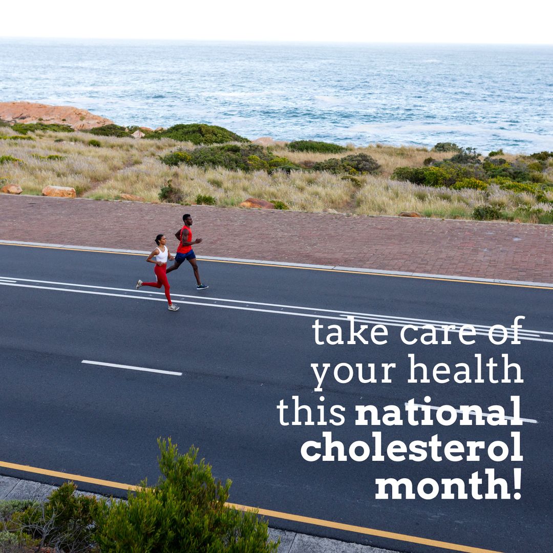 Two People Jogging by the Ocean for National Cholesterol Month