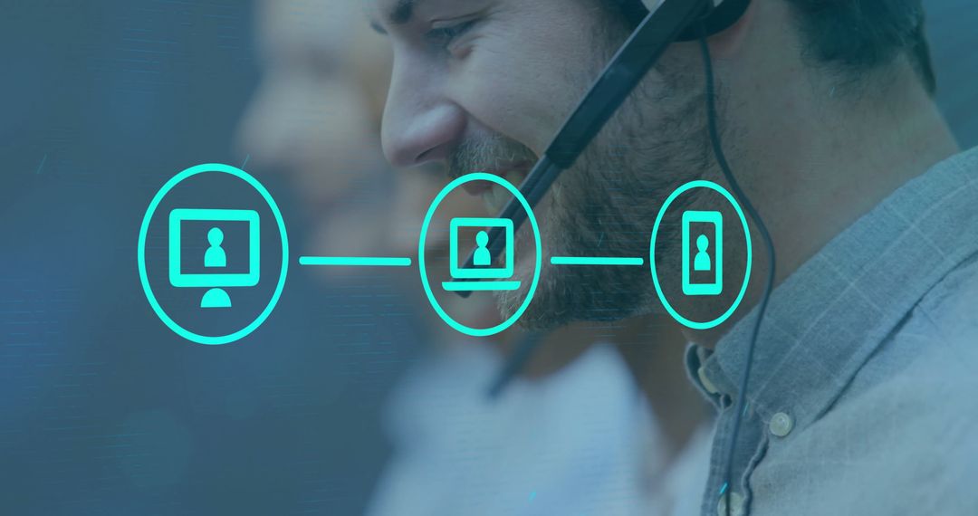 Customer Service Team Using Headsets Digital Interface