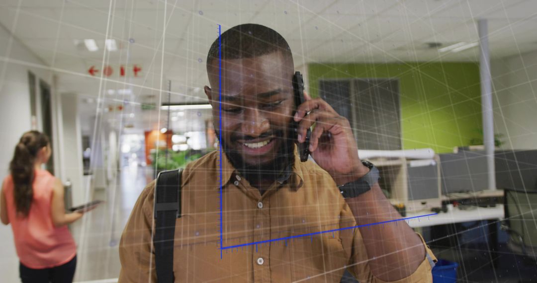 Businessman Communicating via Smartphone with Augmented Reality Display