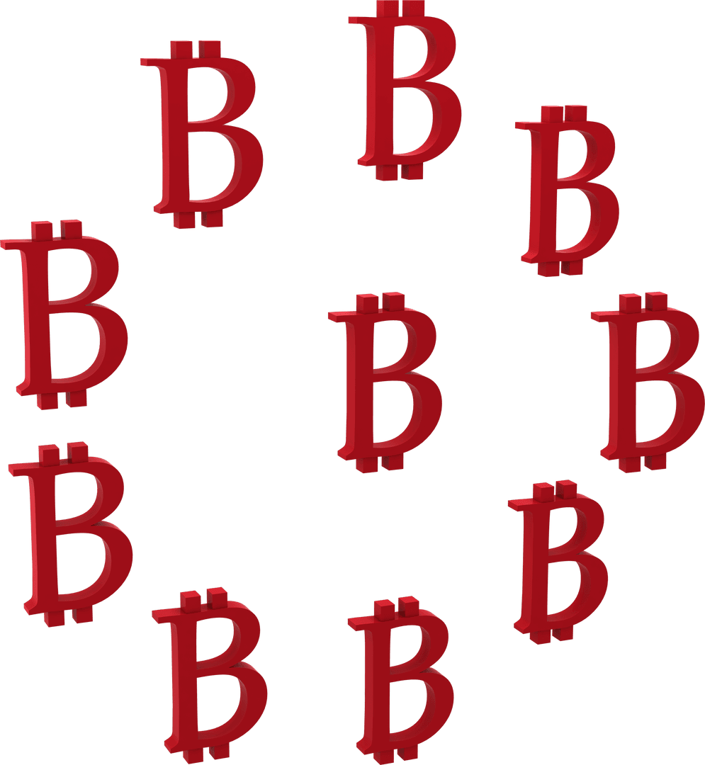 Red Bitcoin Symbol Circular Pattern on Transparent Background