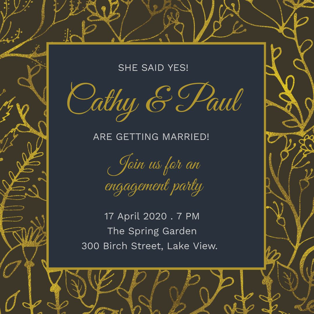Elegant Engagement Party Invitation with Gold and Navy Design