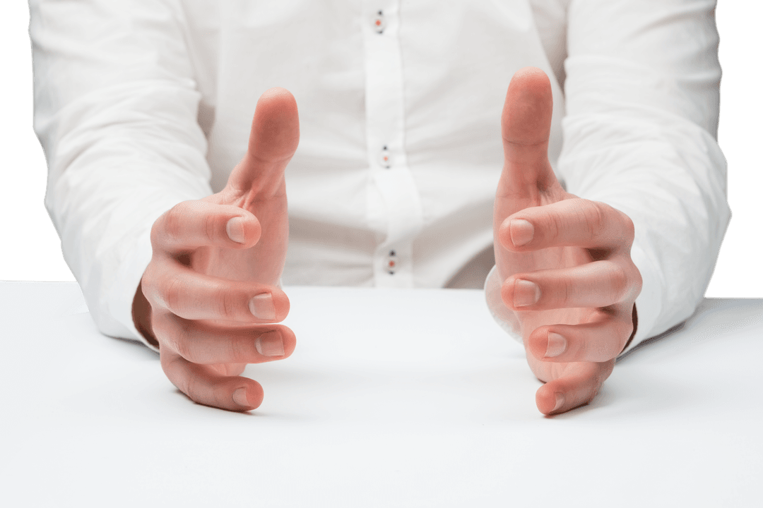Transparent Hands of Businessman with Open Gesture Isolated