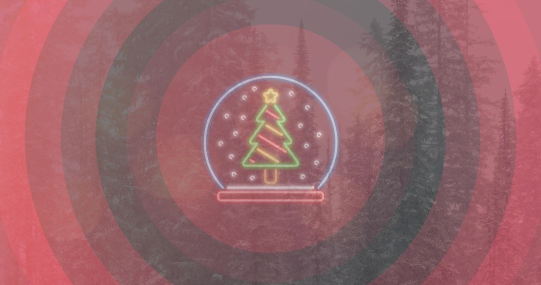 Neon Christmas Tree in Snowy Winter Forest Scene