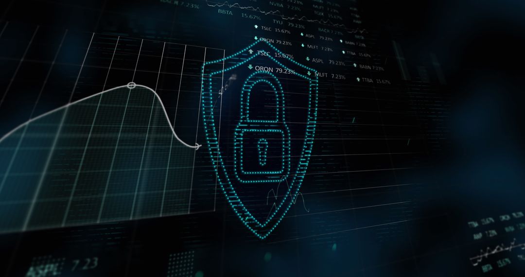 Cybersecurity Concept with Padlock Overlapping Financial Data