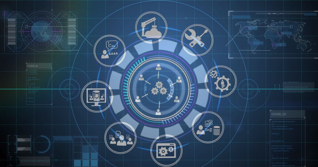 Digital Interface with Global Connection and Analysis Icons
