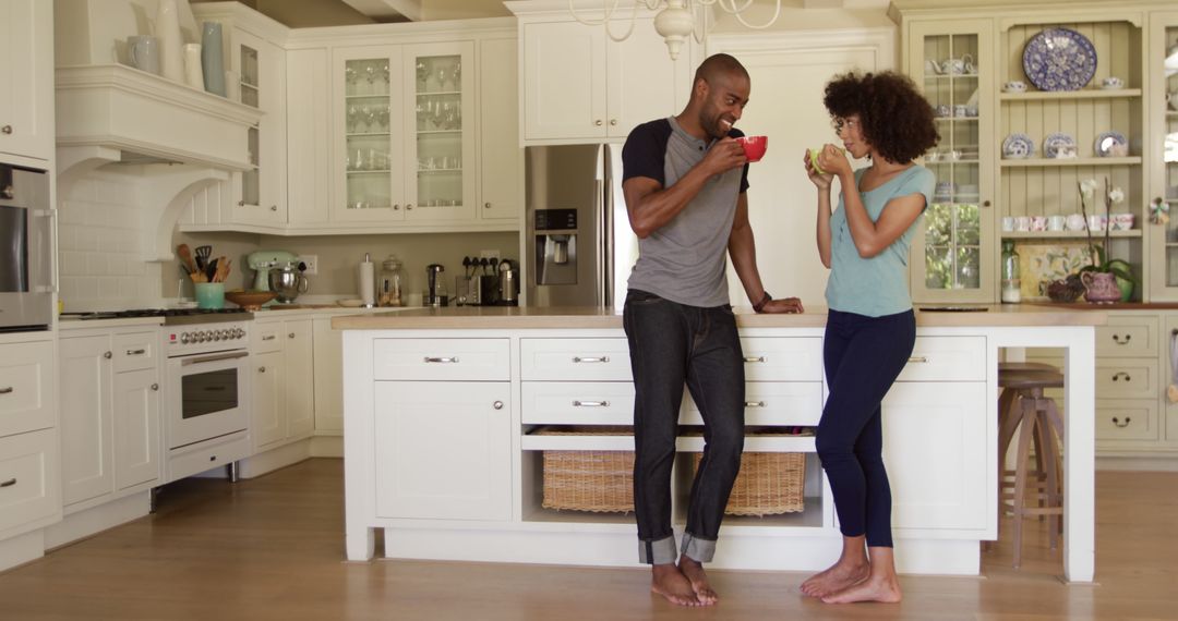 Couple Enjoying Relaxing Morning Drink in Cozy Kitchen
