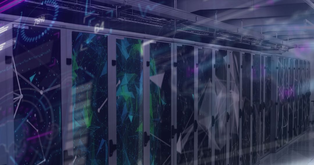 Digital Data Processing Network Over Futuristic Server Room