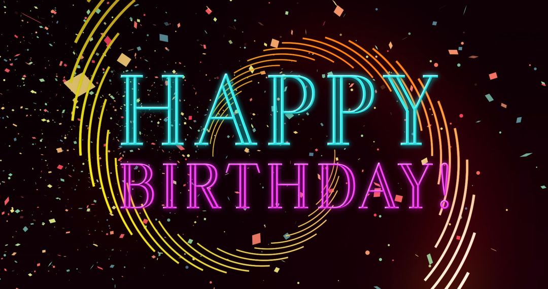 Vibrant Happy Birthday Text with Retro Neon Lights