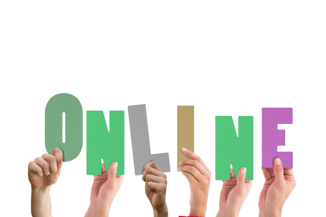 Hands Holding Online Text with Transparent Background for Online Communication