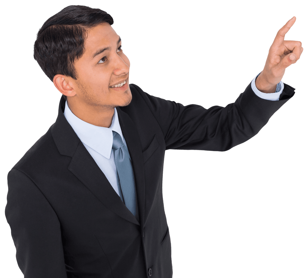 Transparent Businessman Pointing Upward Wearing Suit and Tie