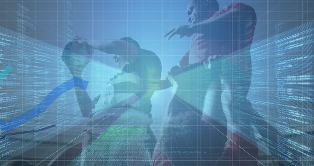 Rugby Players Meeting Data Visualization in Futuristic Display