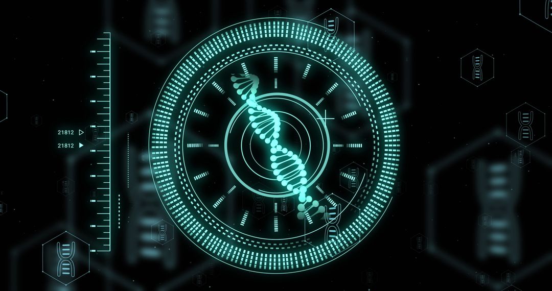 Futuristic Digital DNA Interface with Data Visualization