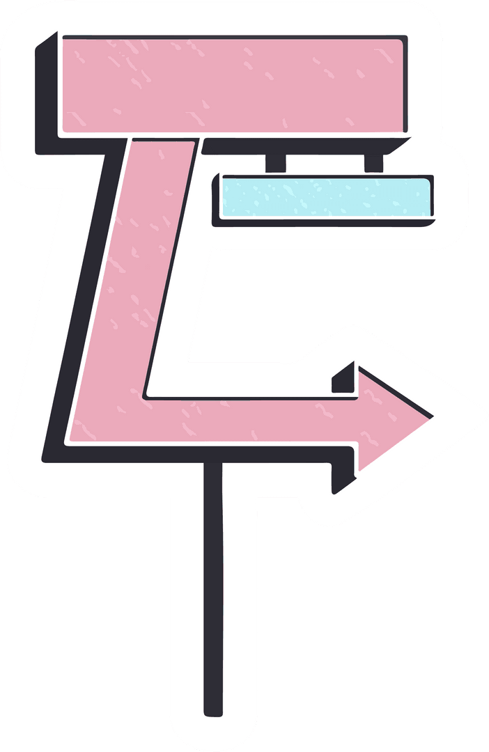 Minimalist Transparent Signpost With Pink Arrow and Pastel Accents