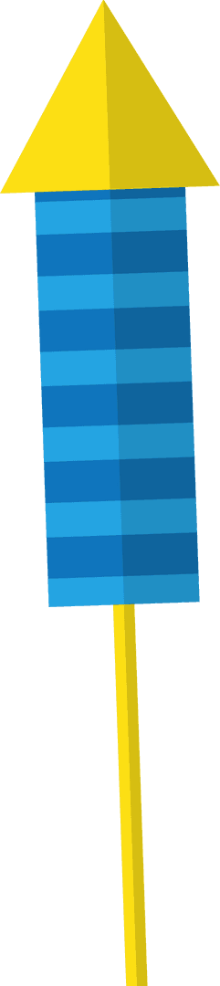 Transparent Firework Rocket with Blue Stripes and Yellow Cone