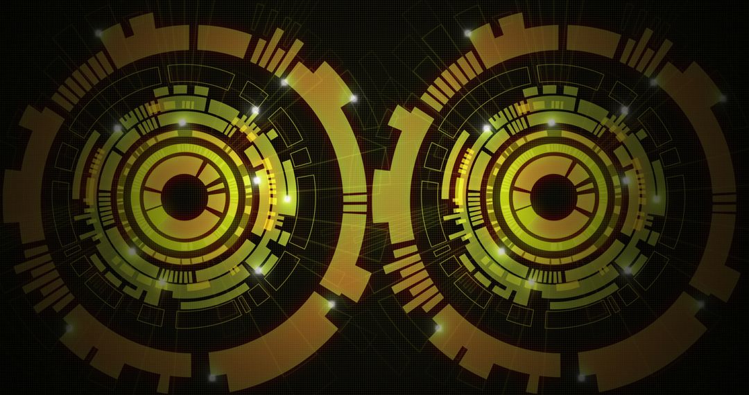 Futuristic Digital Interface with Glowing Yellow Circles