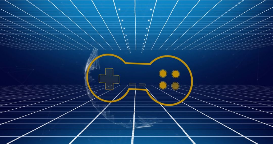 Gold Game Controller Symbol on Neon Digital Grid Background