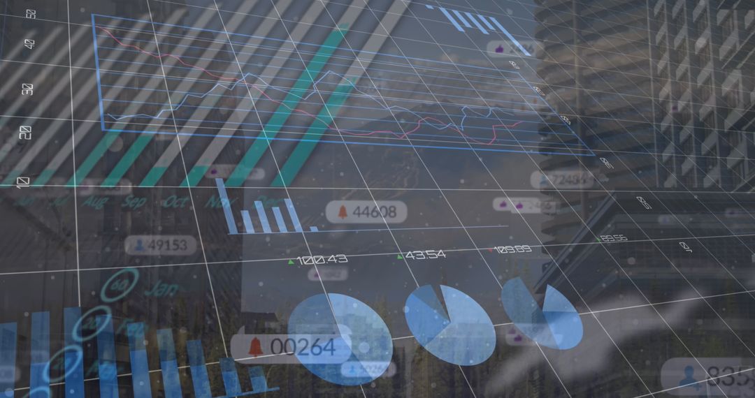 Financial Graphs and Cityscape, Digital Data Analytics Concept