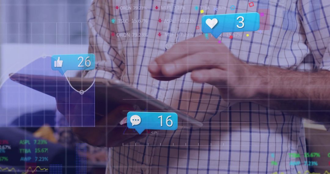 Digital Expert Crunching Social Media Data on Tablet with Interactive Analytics