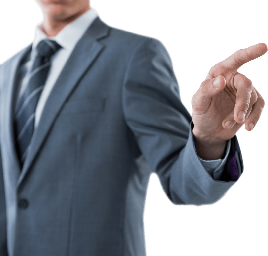 Businessman Touching Transparent Virtual Interface with Confidence