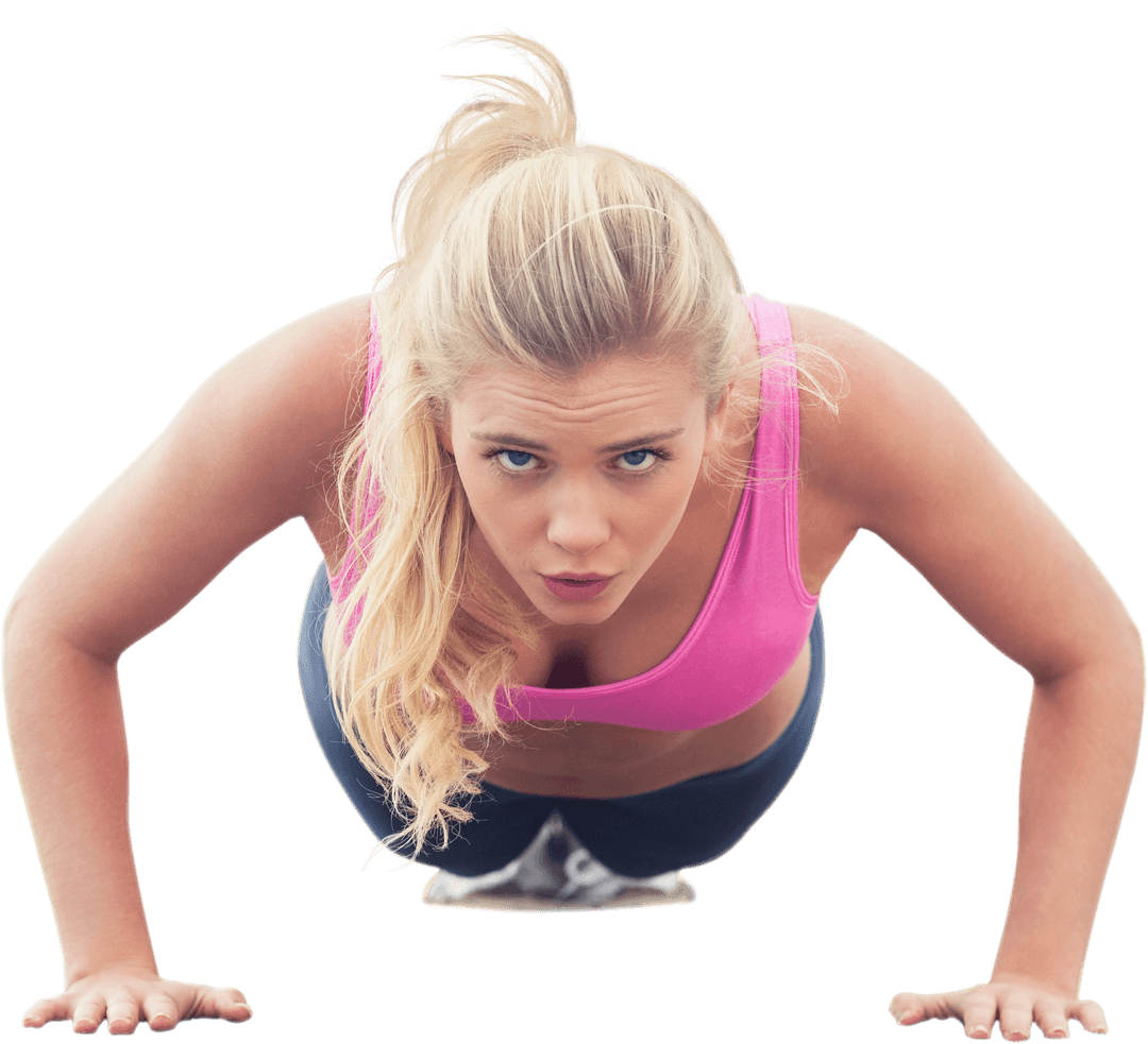 Transparent Fitness Push-Up Exercise with Athletic Woman