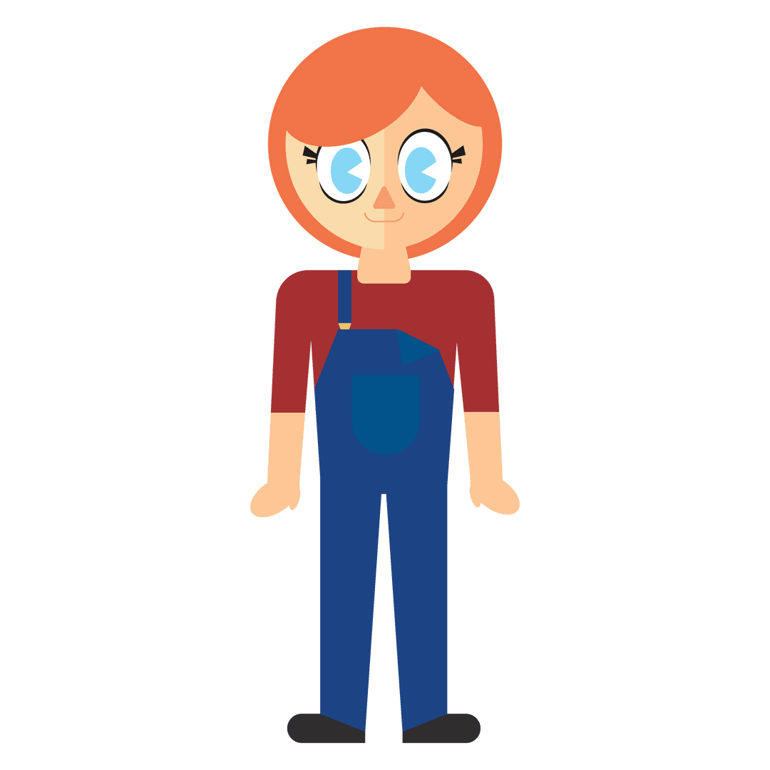 Transparent Character Design of Cheerful Woman in Blue Dungarees