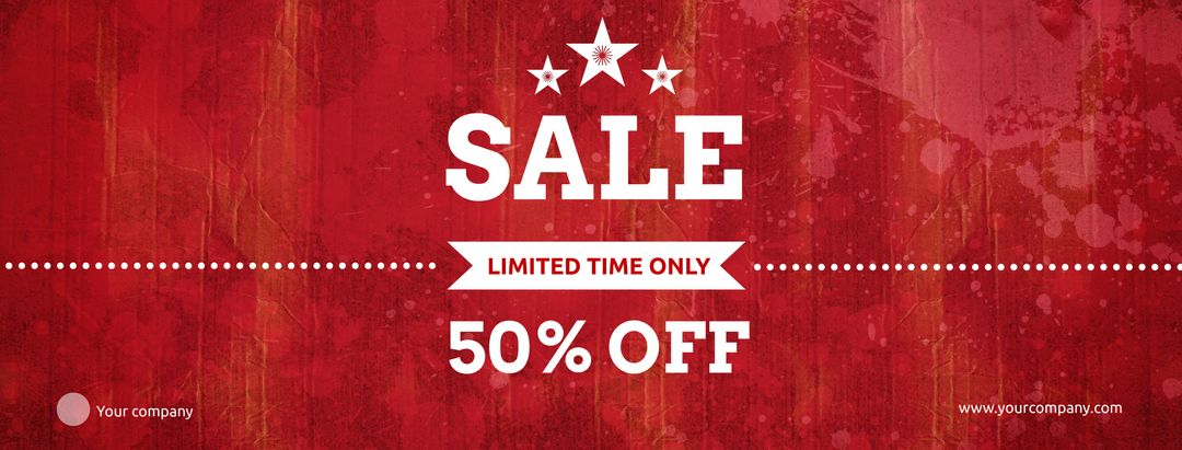 Bold red sale banner 50% off promotion