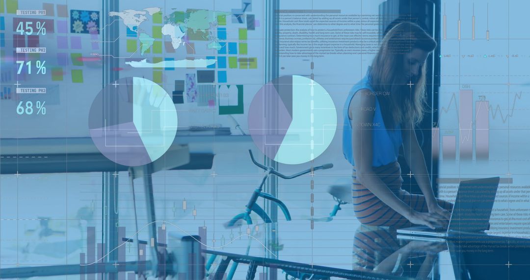 Businesswoman Analyzing Global Financial Data with Technology