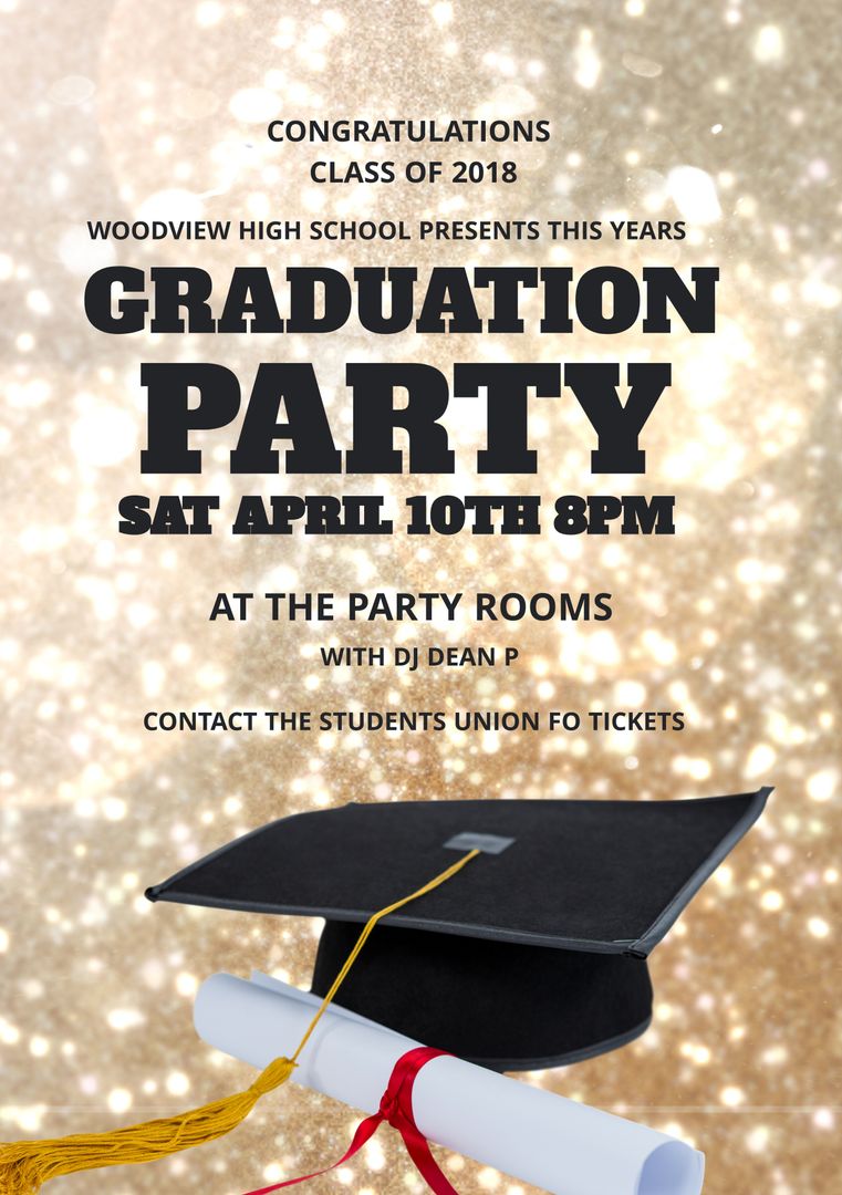 Graduation Party Flyer with Cap and Scroll Invitation Template - Download Free Stock Templates Pikwizard.com