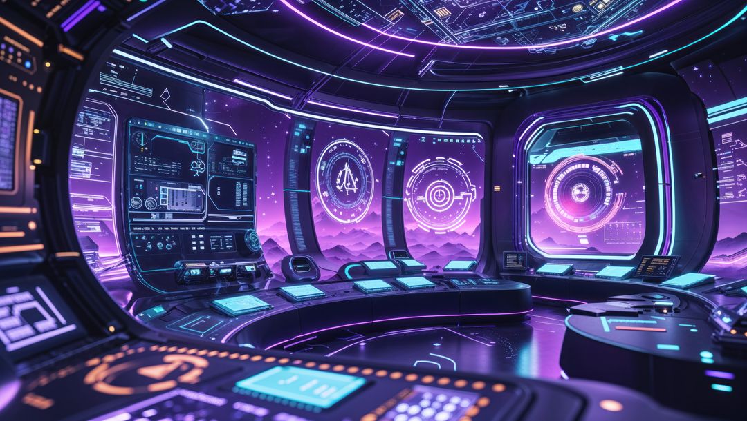 Futuristic Spaceship Control Room with Holographic Displays