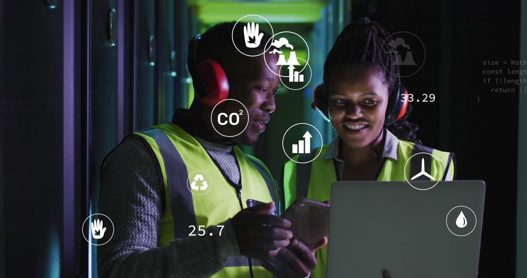 African American Engineers Analyzing Data in Server Room