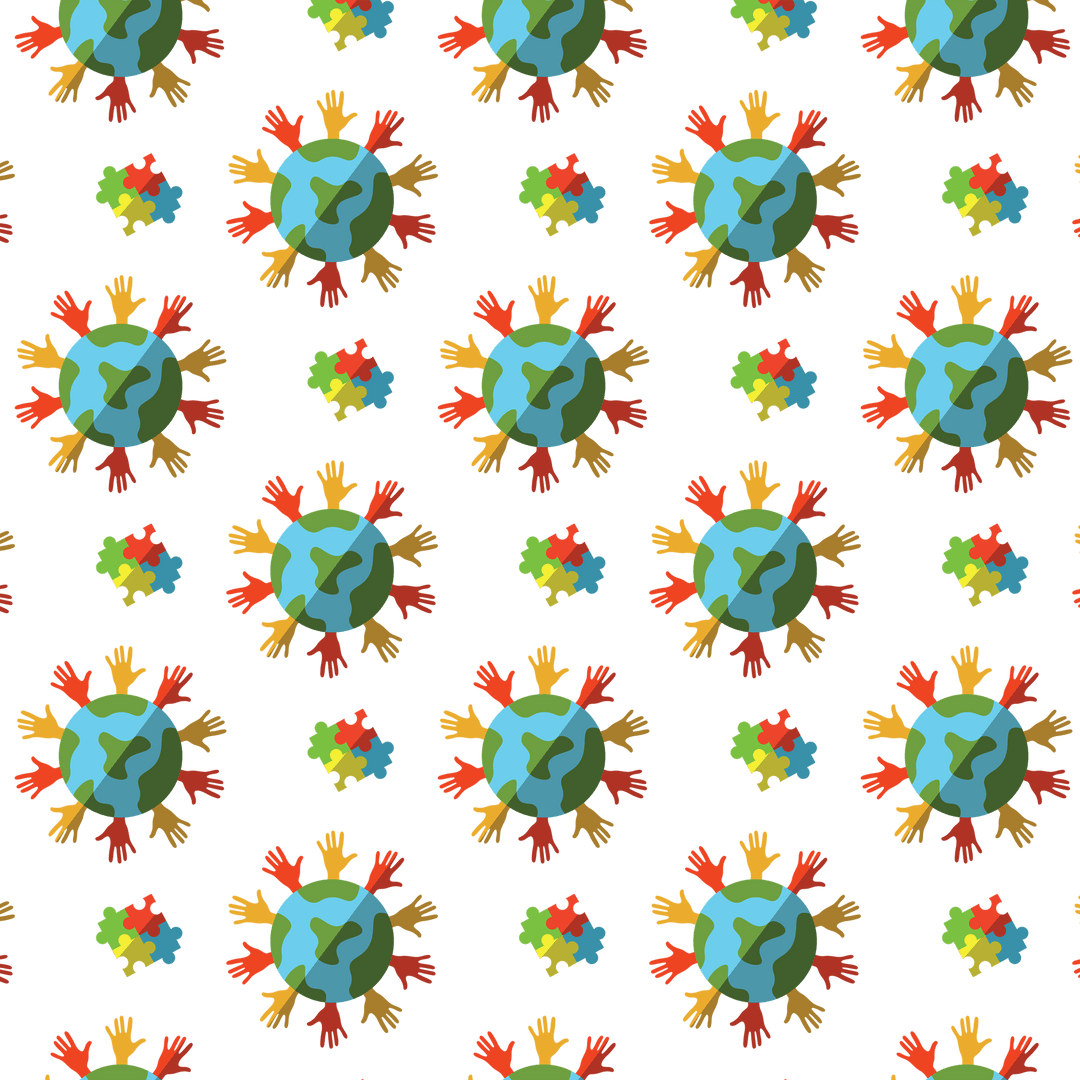 Earth Surrounded by Colorful Hands on Transparent Background