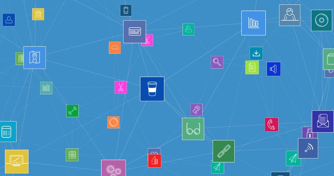 Global Network of Digital Icons on Blue Background