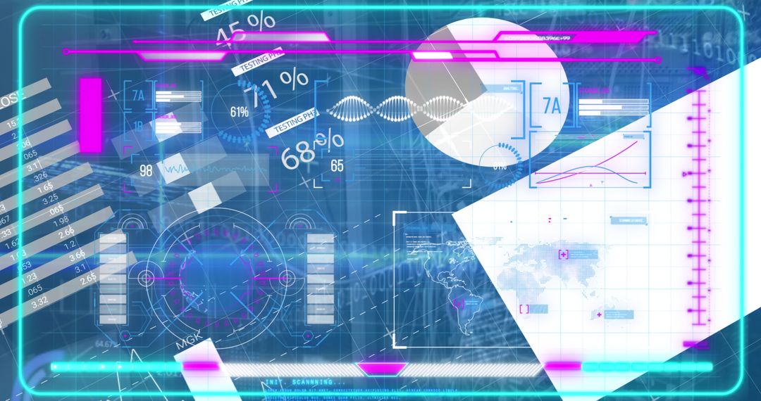 Futuristic Infographics with DNA Helix and Digital Data Overlay