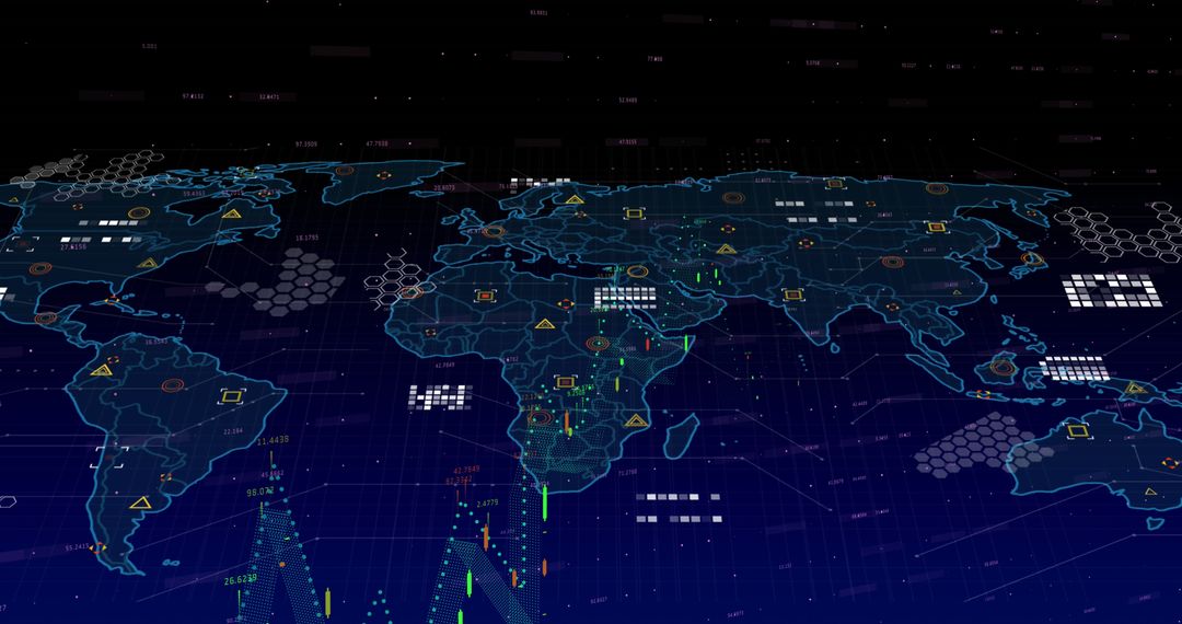Futuristic Digital Global Map with Data Markers