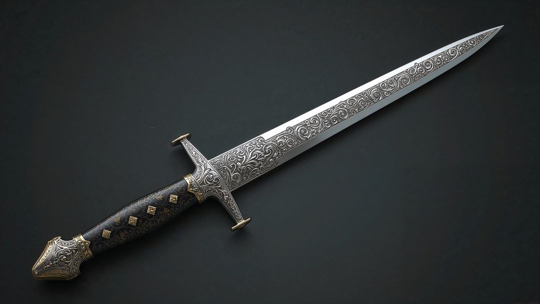 Ornate Dagger with Intricate Engravings on Dark Background