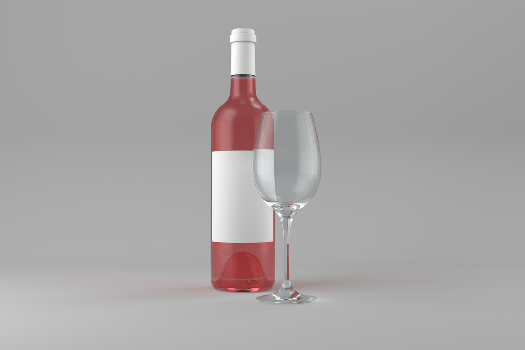 Transparent Wine Bottle with Glass Set Against Gray Background - Download Free Stock Images Pikwizard.com