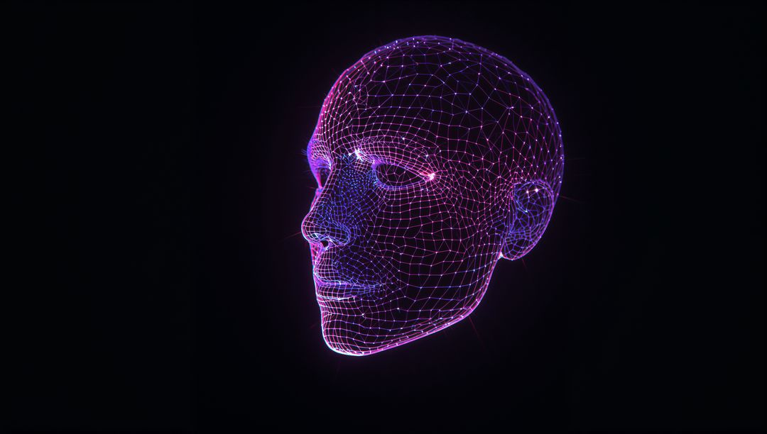 Neon 3D Wireframe Head Glowing in Deep Space