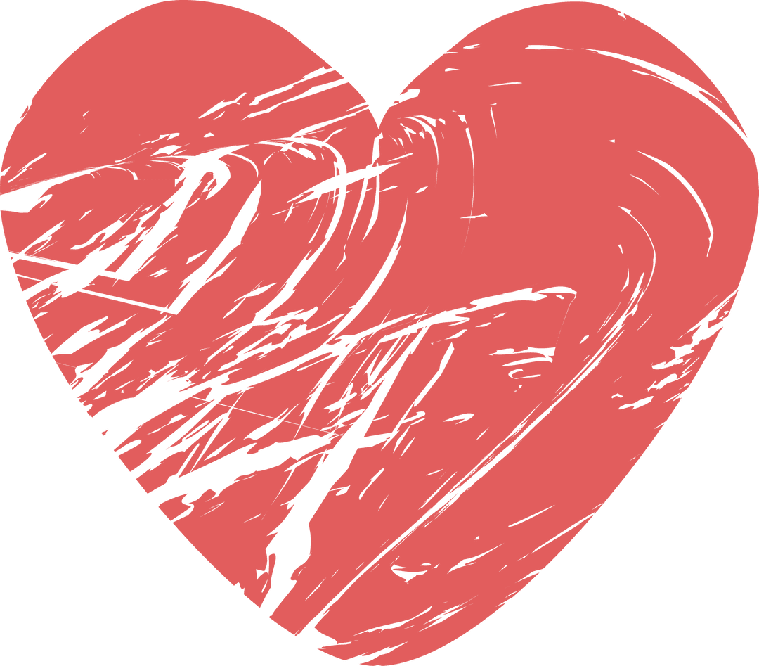 Textured Red Heart with Bold Strokes on Transparent Background