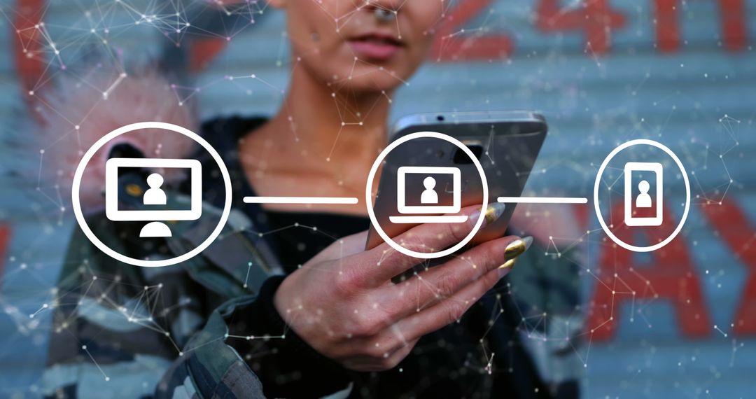 Woman Engaging with Digital Network Representations on Smartphone