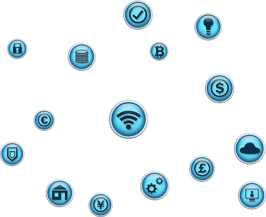 Transparent Technology Icons Set for Financial and Secure Network