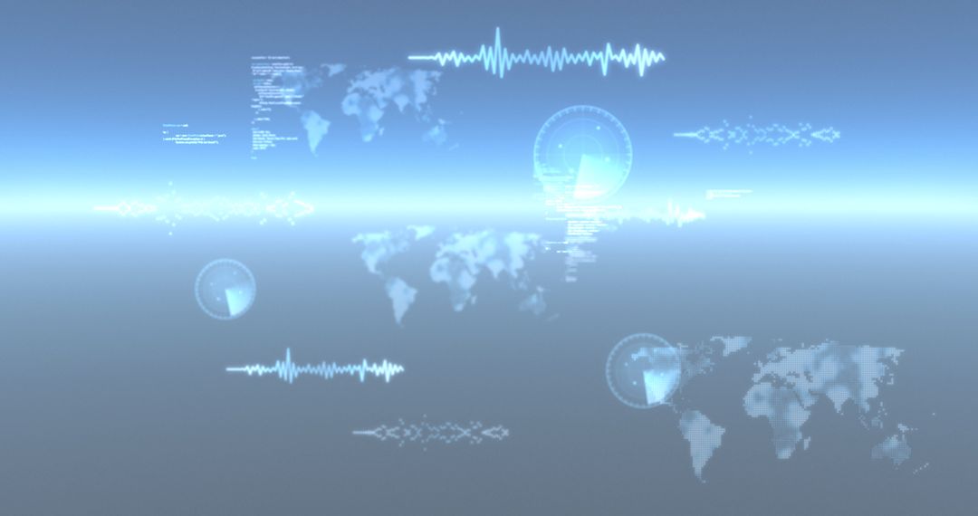 Digital Data and World Maps on Blue Background