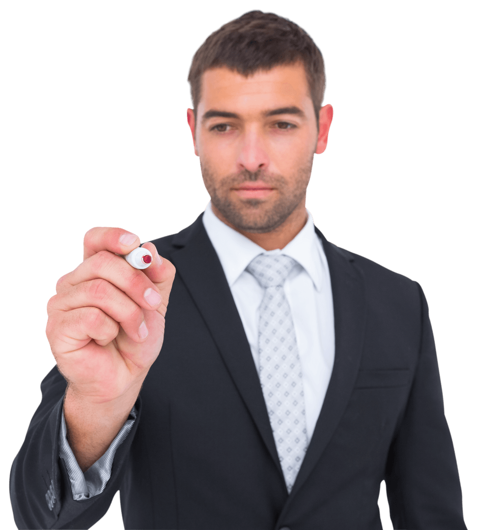 Transparent Businessman Writing Isolated on White