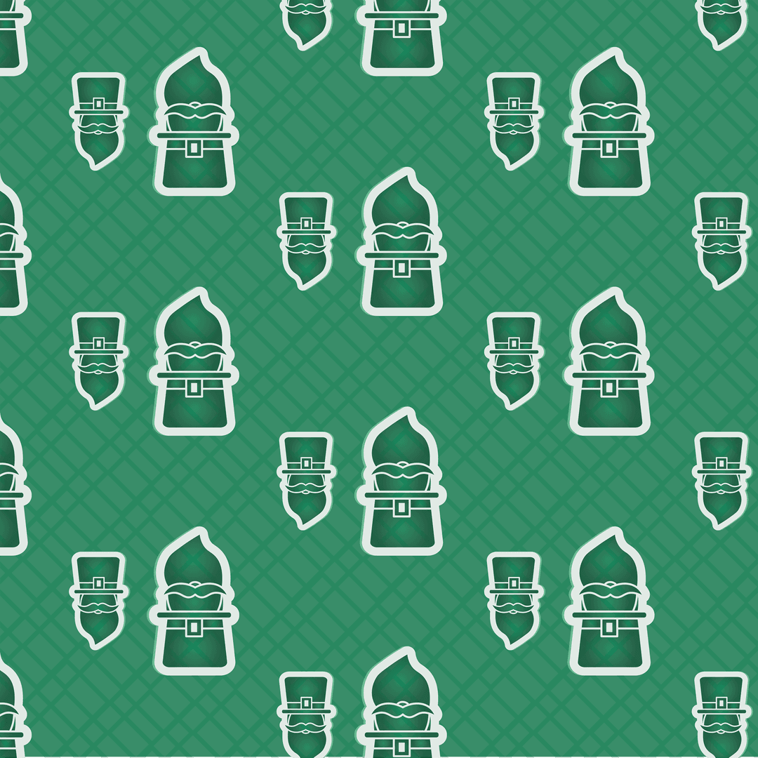 Seamless Green Leprechaun and Hat Pattern on Transparent Background